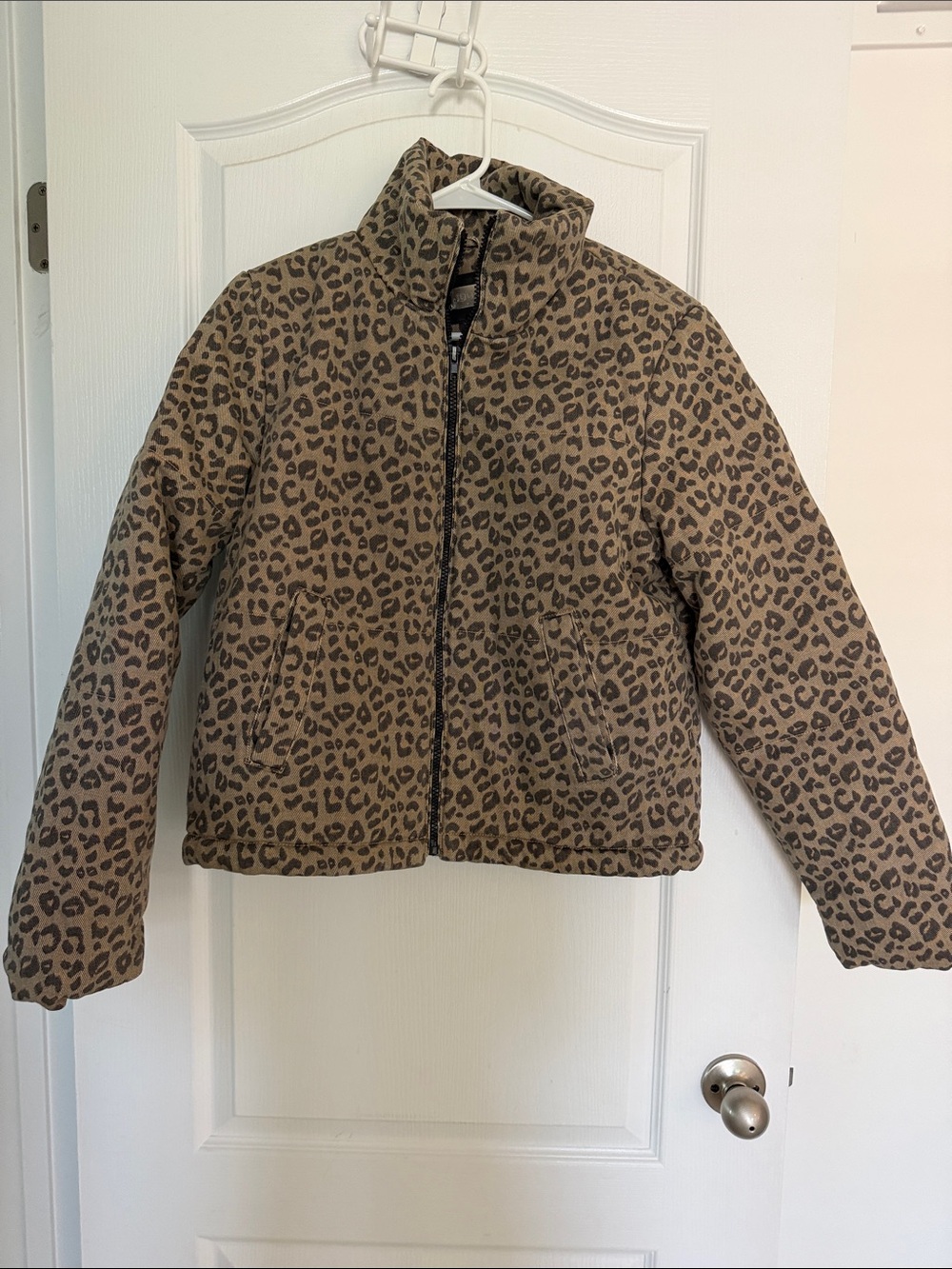 Jou Jou Leopard Print Puffer Jacket - Tan and Black